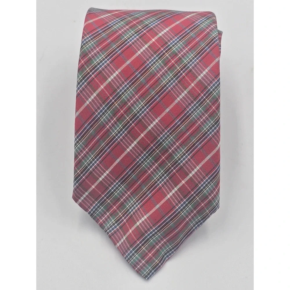 Hathaway Dillards Mens Silk Necktie Red Plaid Check Classic Formal Accessory
